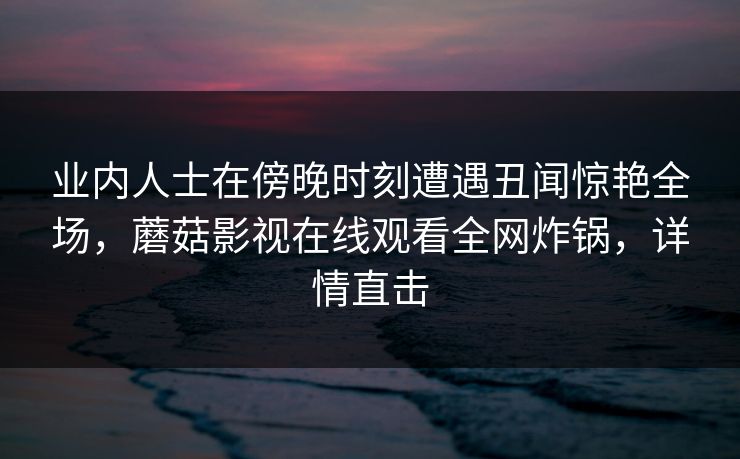 业内人士在傍晚时刻遭遇丑闻惊艳全场，蘑菇影视在线观看全网炸锅，详情直击