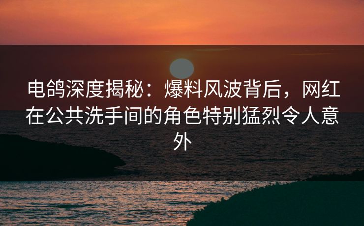 电鸽深度揭秘：爆料风波背后，网红在公共洗手间的角色特别猛烈令人意外
